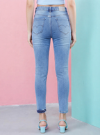 Women Blue Slim Fit High-Rise Low Distress Light Fade Stretchable Jeans