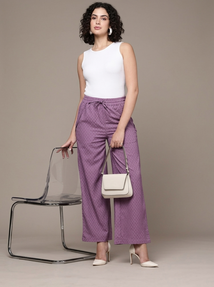Women Textured High-Rise Pleated Trousers
