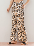 Women Black White Animal Printed Parallel Trousers