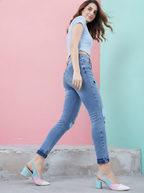 Women Blue Slim Fit High-Rise Low Distress Light Fade Stretchable Jeans