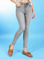 Women Grey Slim Fit High-Rise Heavy Fade Stretchable Jeans