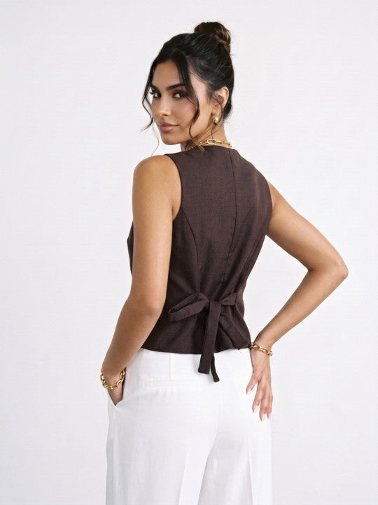 V-Neck Regular Fit Waistcoat with Tie-Ups
