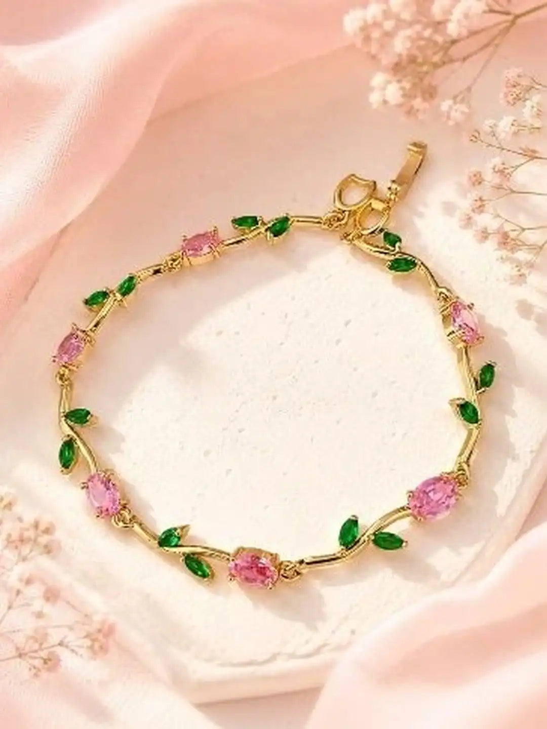 Women Brass Crystals Gold-Plated Link Bracelet