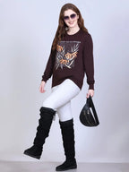 Women Floral Printed Ribbed Pullover Sweatshirt