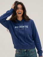 Women Navy Blue Printed Hooded Sweatshirt