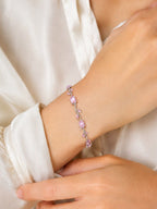 Silver Anti Tarnish Floral Pink Stones Crystal Tulip Bracelet