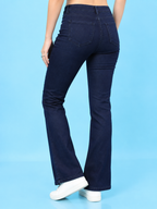 Women Bootcut Slash Knee Stretchable Cotton Jeans
