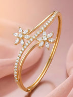 14K Gold-Plated Floral Cubic Zirconia Dual Motif Anti-Tarnish Bracelet