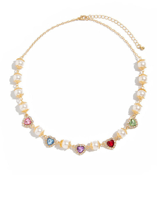 Gold-Plated Artificial Stones Studded And Beaded Necklace