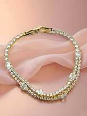 18K Gold-Plated Anti-Tarnish Heart Star & Crystal Flower Charm Bracelet