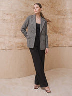 Self Design Notched Lapel Double-Breasted Casual Blazer