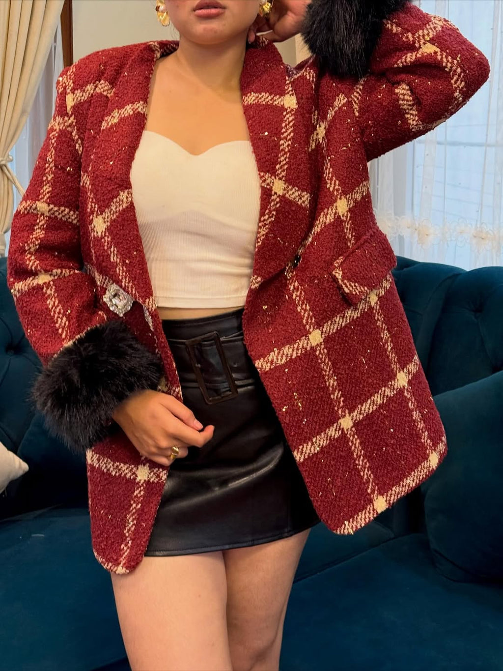 Kallista Tweed Fur Blazer