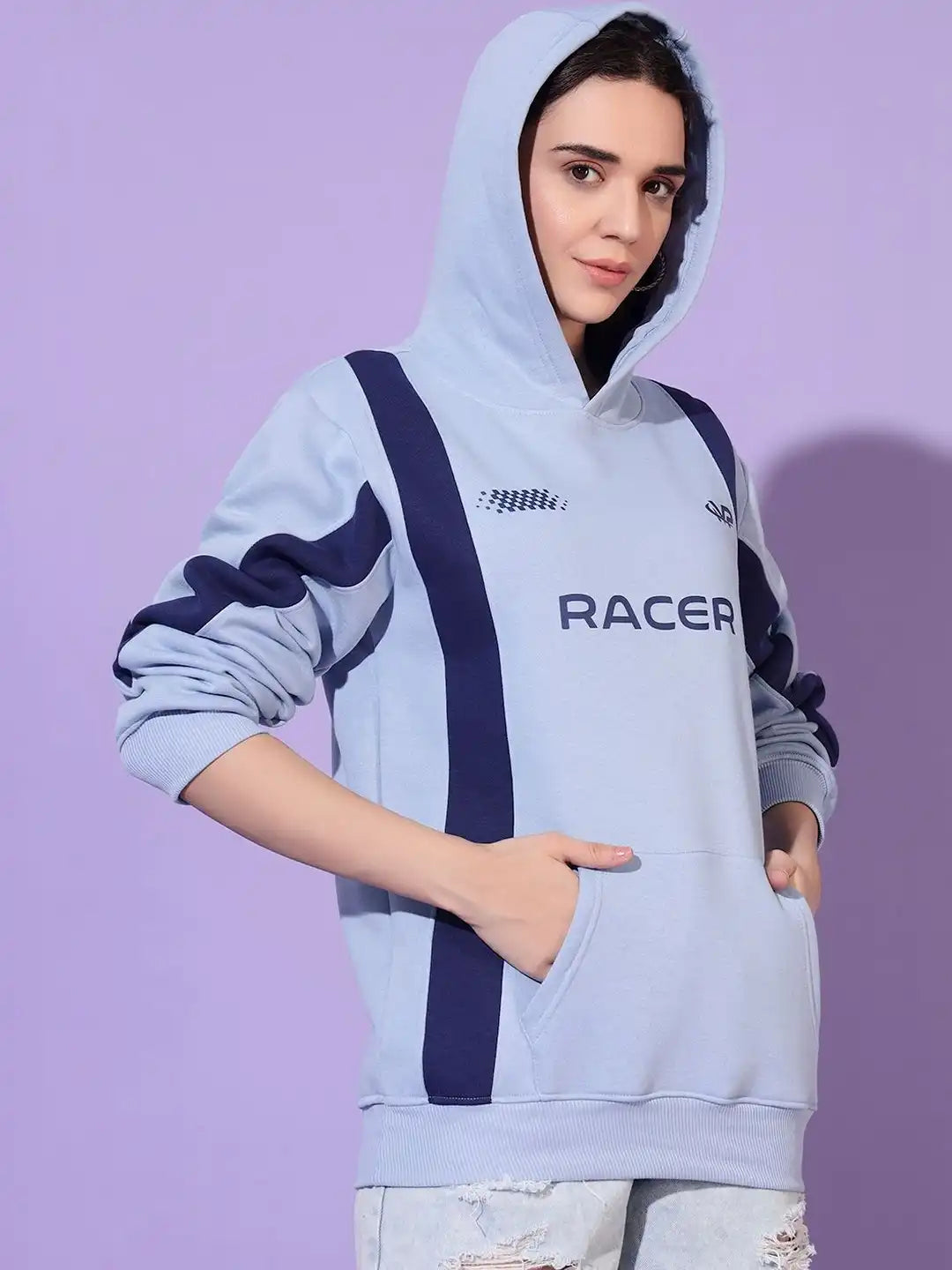 Women Colourblocked Hooded Sweatshirt