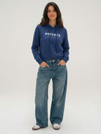 Women Navy Blue Printed Hooded Sweatshirt