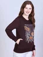 Women Floral Printed Ribbed Pullover Sweatshirt