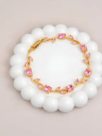 Anti Tarnish Floral Pink Crystal Stones Tulip Bracelet