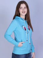 Women Hooded Abstract Printed Ribbed Pullover Sweatshirt