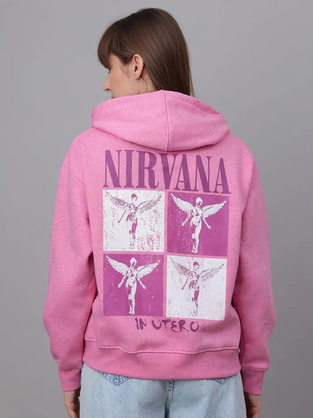 Women Nirvana Printed Relaxed Fit Hoodie