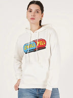 Women Typography Printed Hooded Pullover Sweatshirt