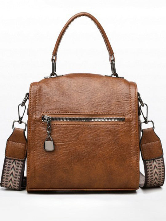 Solid Detachable Strap Zip Detail Structured Handheld Bag