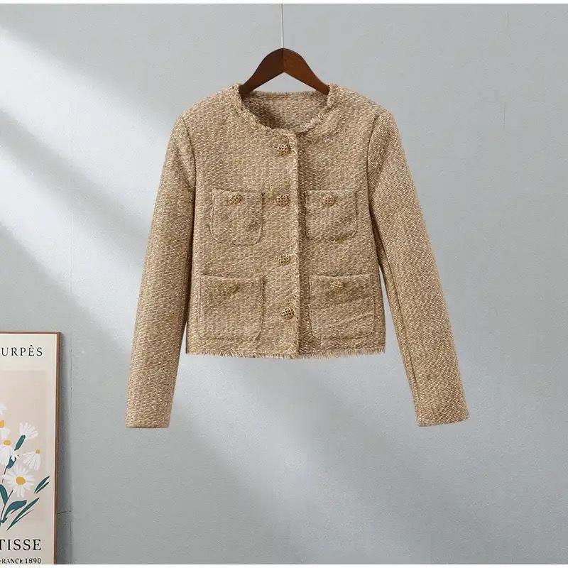 Meryl Tweed Cropped Blazer In Brown