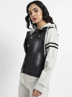 Women Hooded Colourblocked Lightweight Denim Jacket