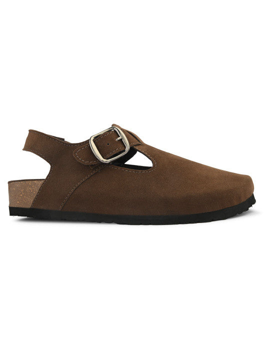 Women Buckle Detail Closed Toe Flat Sandals