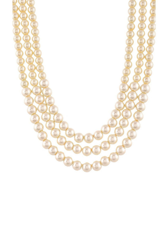 Gold-Plated Pearl Beaded Layered Layered Statement Necklace