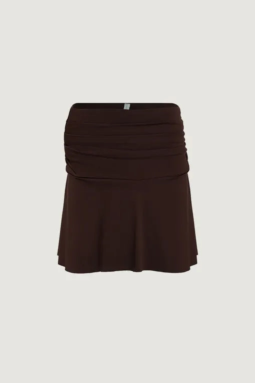 Brown Solid Ruched A-Line Skirt