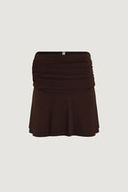 Brown Solid Ruched A-Line Skirt