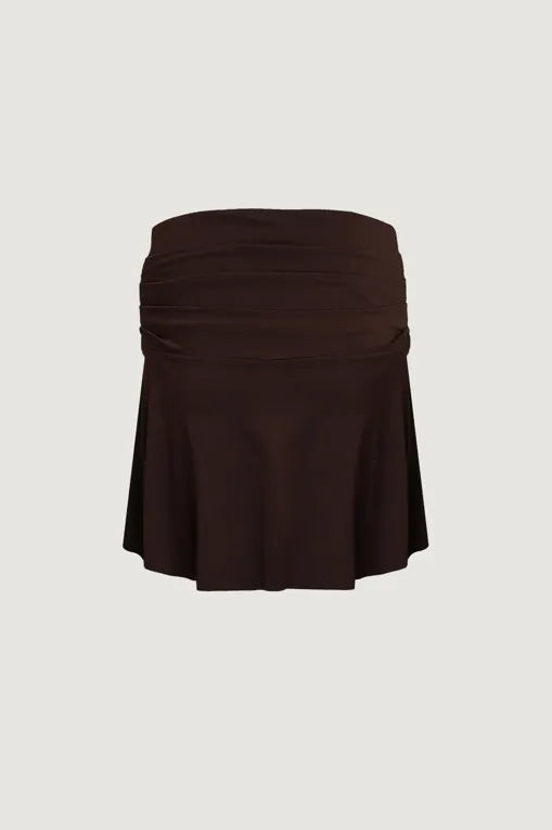 Brown Solid Ruched A-Line Skirt