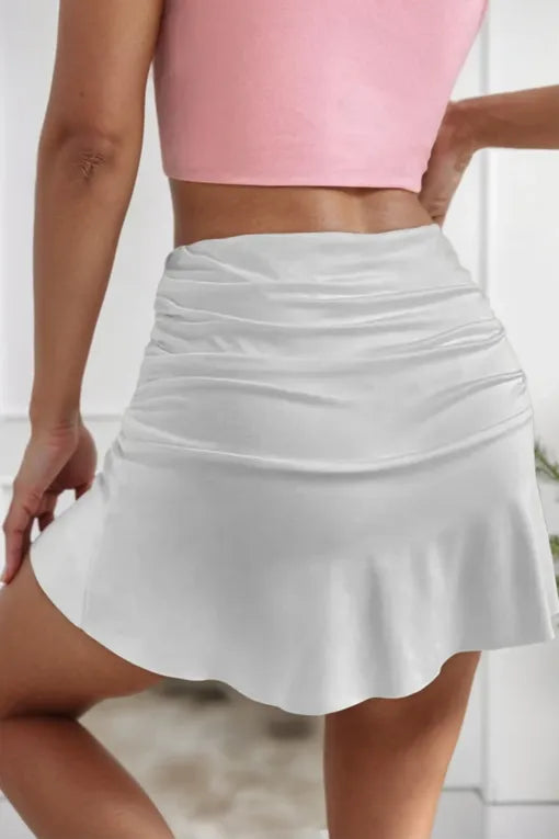 Solid Ruched A-Line Skirt