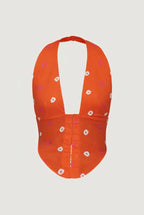 Orange Ethnic Print Plunge Neck Top