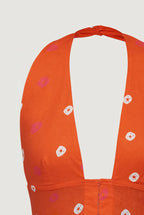 Orange Ethnic Print Plunge Neck Top