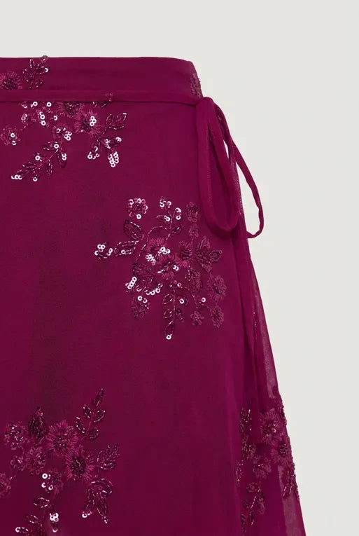 Pink Mid Rise Sequin Wrap Skirt