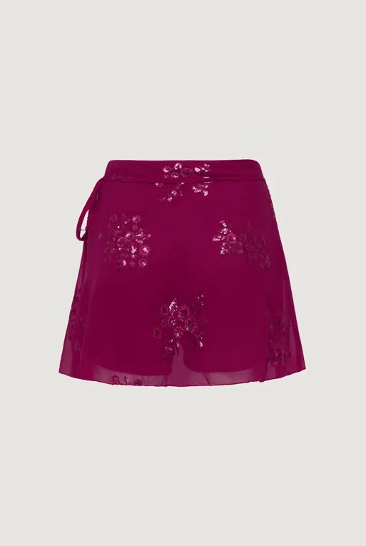 Pink Mid Rise Sequin Wrap Skirt