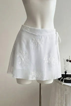 White Mid Rise Sequin Wrap Skirt