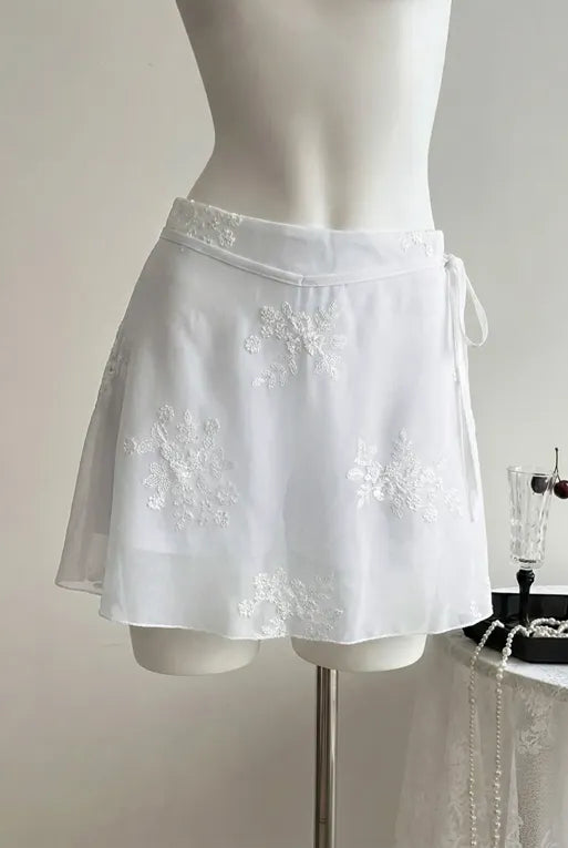 White Mid Rise Sequin Wrap Skirt