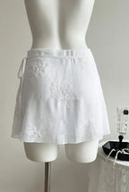 White Mid Rise Sequin Wrap Skirt