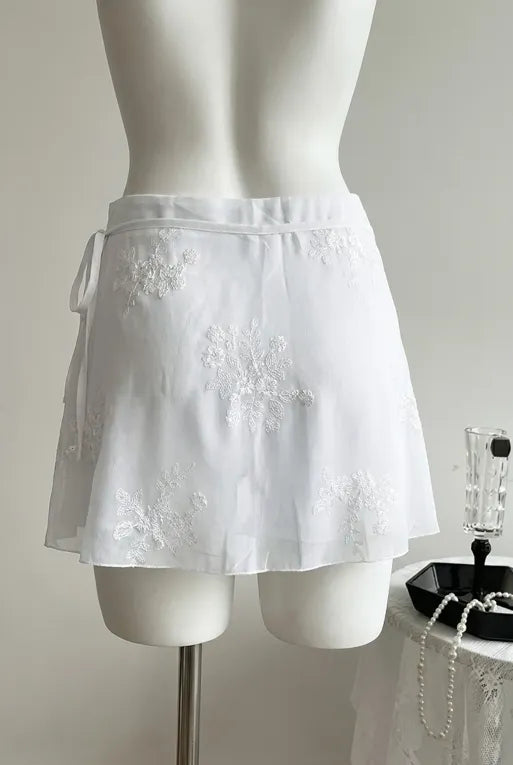 White Mid Rise Sequin Wrap Skirt
