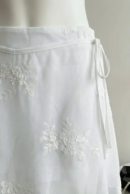 White Mid Rise Sequin Wrap Skirt