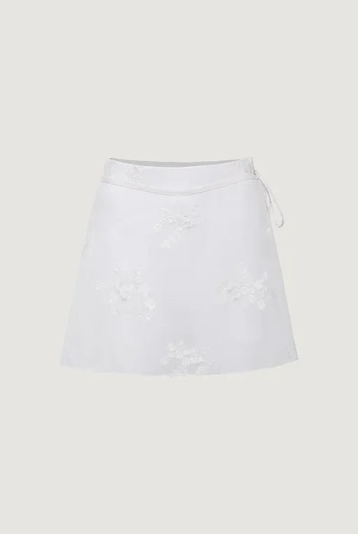 White Mid Rise Sequin Wrap Skirt