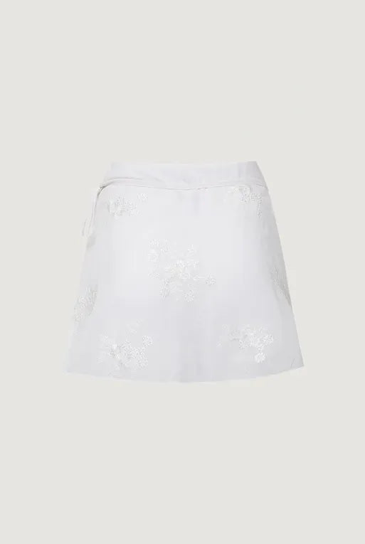 White Mid Rise Sequin Wrap Skirt