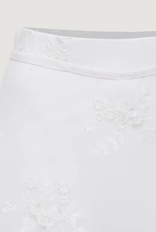 White Mid Rise Sequin Wrap Skirt