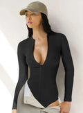 Zipper Up Solid Bodycon Bodysuit