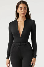 Zipper Up Solid Bodycon Bodysuit
