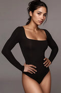 Black Solid Sqaure Neck Bodysuit