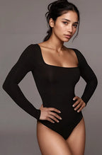 Black Solid Sqaure Neck Bodysuit