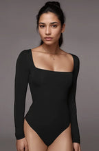 Black Solid Sqaure Neck Bodysuit