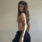 Brown Solid Cut Out Detail Bodysuit